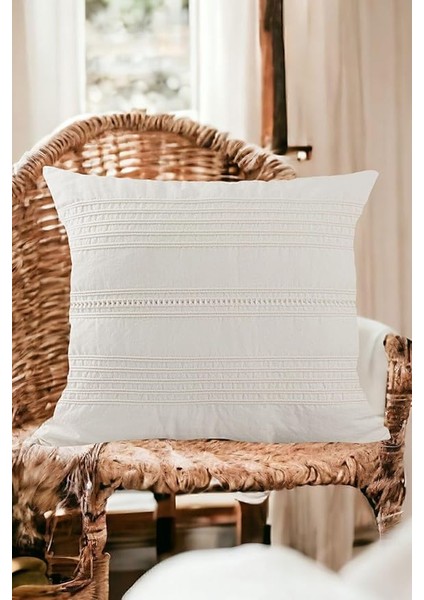 Buldan Dokuma Bohem TASARIM%100 Pamuklu 45X45CM Kırlent Kılıfı Krem Krem