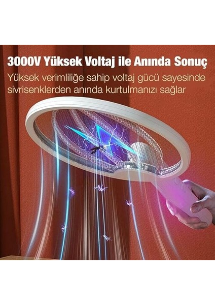 Katlanabilir USB Şarjlı 3 Katmanlı 3000V Voltaj Uv Işıklı Raket Sivrisinek Kovucu Sinek Öldürücü fırsatları