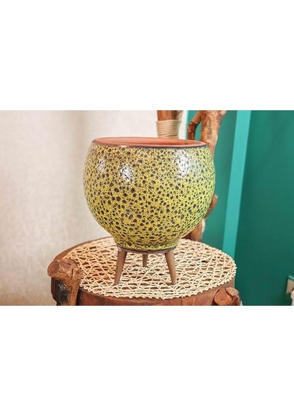 Tasarımı Ev Dekorasyon Hardal Sarısı Şekilli Artistik Çift Sırlı Iç ve Dış Mekan Kullanımlı Ayaklı Toprak Terakota Saksı Saksılık Çiçeklik modelleri