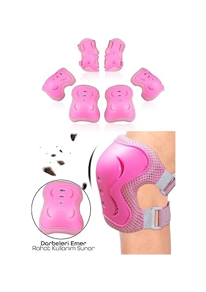 Yüksek Koruma 3-12 Yaş Paten Scooter Bisiklet Kaykay Diz Dirsek El Koruma Koruyucu Seti Pembe modelleri