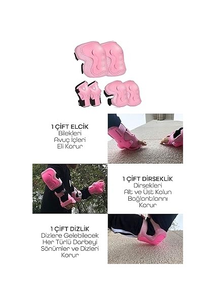 Yüksek Koruma 3-12 Yaş Paten Scooter Bisiklet Kaykay Diz Dirsek El Koruma Koruyucu Seti Pembe fırsatları