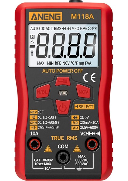 Otomatik Değişen Dijital Multimetre Yüksek Hassasiyetli Trms 6000 Gerilim Akımı Ohm Kapasite Diyot Çoklu Test Cihazı Sayar