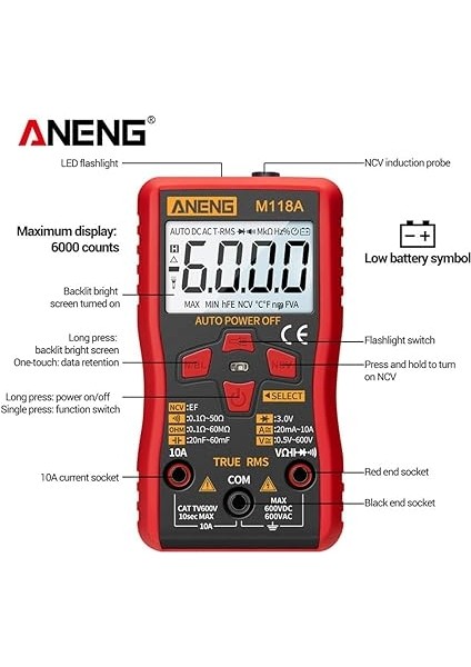 Otomatik Değişen Dijital Multimetre Yüksek Hassasiyetli Trms 6000 Gerilim Akımı Ohm Kapasite Diyot Çoklu Test Cihazı Sayar fiyatları