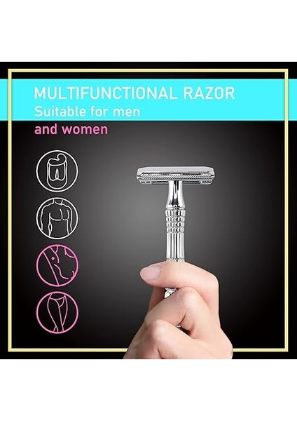 Klasik 3 Parçalı Çift Kenarlı Güvenlik Jilet Islak Tıraş Platin Bıçak ve Aynalı Seyahat Kılıfı BD176 ile Erkekler Kadınlar Için fiyatları