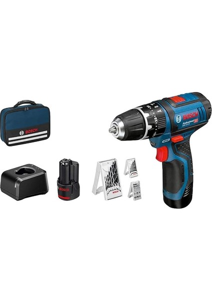 Professional Gsb 12V-15 Akülü Darbeli Delme Vidalama Makinesi + 39 Parça Aksesuar Seti (12 Volt, 2 x 2,0 Ah Akü, Toolbag Çanta)