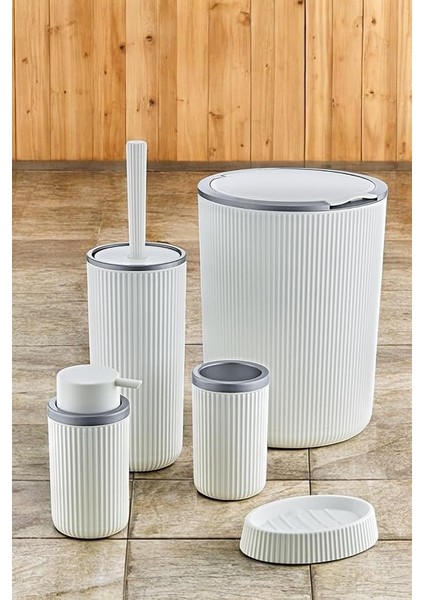 5 Parça Lüx Plastik Banyo Seti 7 Litre Dokunmatik Çöp Kovalı, Antibakteriyel Fırça (Siyah-Gri) (Beyaz-Gri) fiyatları