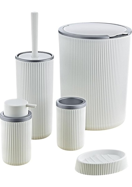 5 Parça Lüx Plastik Banyo Seti 7 Litre Dokunmatik Çöp Kovalı, Antibakteriyel Fırça (Siyah-Gri) (Beyaz-Gri) fırsatları