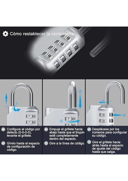 Kombinasyon Asma Kilit, 2 Paket 4 Haneli Şifreli Kilit, Hava Koşullarına Dayanıklı Metal ve Kaplamalı Çelik (Gümüş) indirimleri