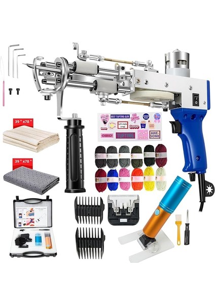 Halı Tafting Tabancası Seti ve Yeni Akülü Halı Düzeltici, 2'si 1 Arada Kesilmiş Kazık ve Döngü Kazık, 12000 Dev/dak, Yüksek Hızlı Halı Dokuma Için Ev Kendin Yap Aletleri
