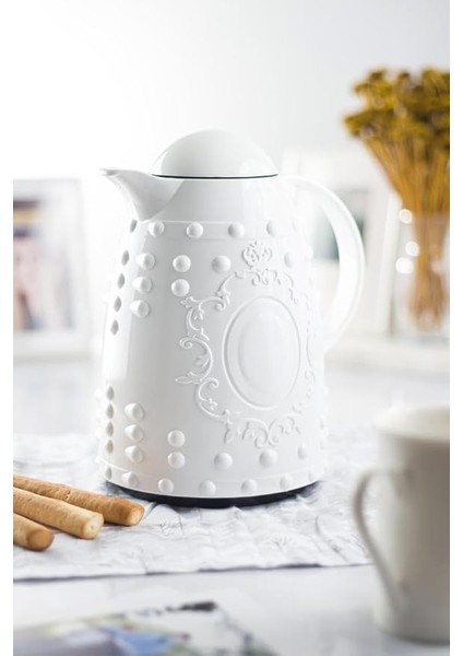 Lt Isı Yalıtımlı Çay ve Soğuk Su Termosu Beyaz 12 Saat Sıcak Tutar&amp; Içi Camdır 6014