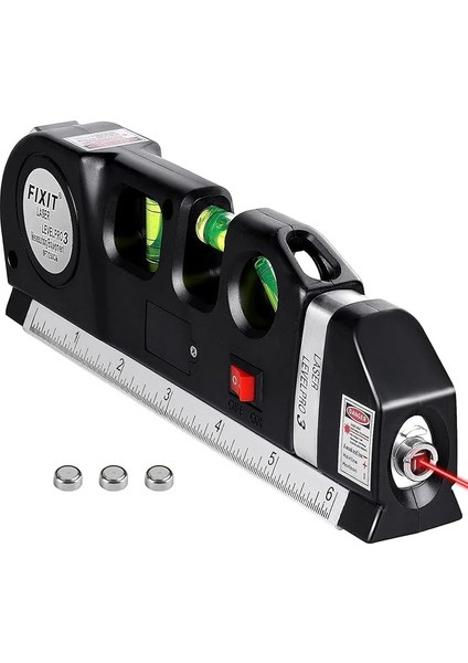 Lazer Seviyesi, Qooltek M Amaçlı Çapraz Çizgi Lazeri 8 Feet Şerit Metresi Resim Asmak Için Ayarlanmış Standart ve Metrik R'ler Manyetiksiz Siyah