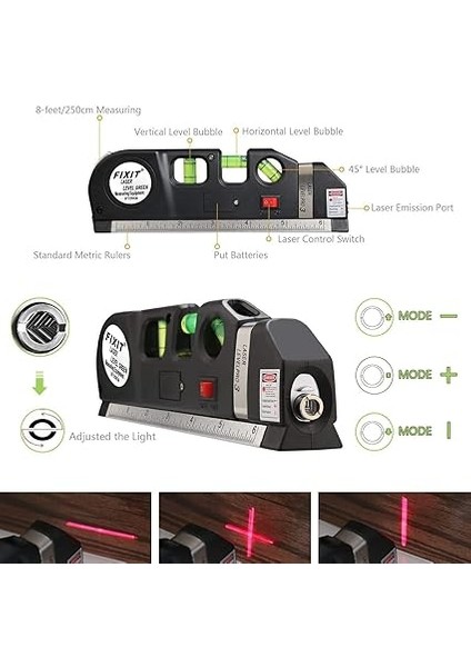 Lazer Seviyesi, Qooltek M Amaçlı Çapraz Çizgi Lazeri 8 Feet Şerit Metresi Resim Asmak Için Ayarlanmış Standart ve Metrik R'ler Manyetiksiz Siyah modelleri