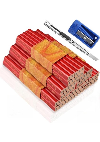 60 Adet Marangoz Kalemi, Kırmızı Sekizgen Kurşun Kalem, Şantiye, 175 mm Kalın Çekirdekli Yapı Kalemi, Marangoz Kalemtıraşlı Marangoz Kurşun Kalem, Marangozluk Çizimleri Için