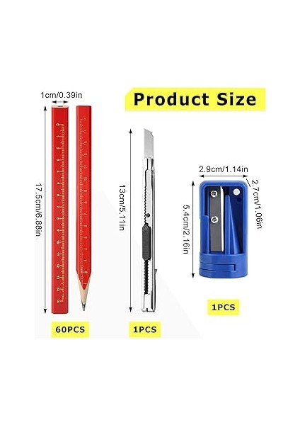 60 Adet Marangoz Kalemi, Kırmızı Sekizgen Kurşun Kalem, Şantiye, 175 mm Kalın Çekirdekli Yapı Kalemi, Marangoz Kalemtıraşlı Marangoz Kurşun Kalem, Marangozluk Çizimleri Için fiyatları