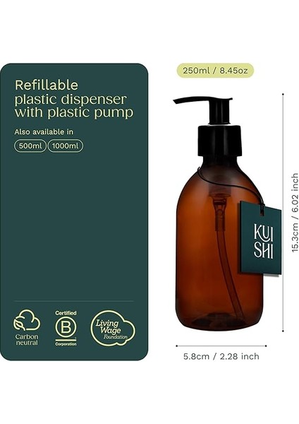 Pompa Dispenseri ile Kahverengi Amber Plastik Şişeler [250ML x 1], Bpa Içermeyen Plastik Pompa Şişeleri, El Yıkama, Losyonlar, Dezenfektanı, Şampuan, Saç Kremi, Duş Jeli Için Boş Pompa Dağıtıcı modelleri