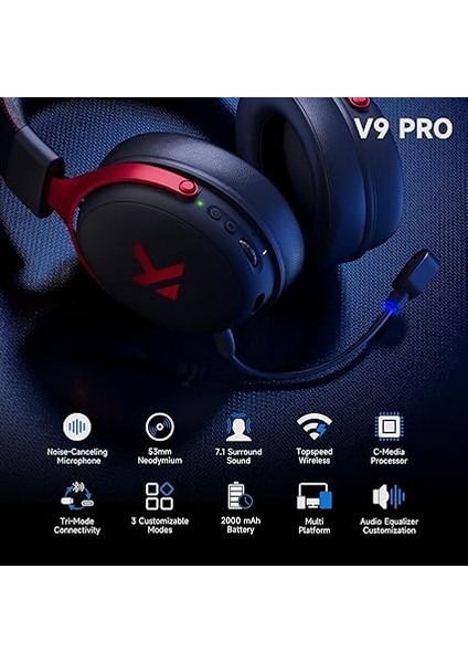 V9 Pro Black Red 7.1 Surround Kablosuz Gaming Kulaklık (Hw-V9-4) fırsatları