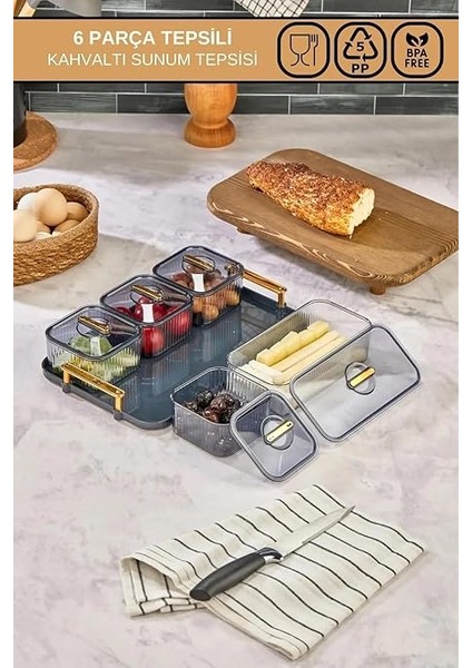Tepsili Lüx 5 Bölmeli 6 Parça Kahvaltılık Seti, Şık ve Fonksiyonel Akrilik Tepsili Lüks 5 Bölmeli Kahvaltılık Seti - Kahvaltı Keyfinizi Artırın! fiyatları