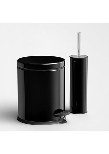 Çöp Kovası Tuvalet Wc Fırçası Banyo Çöp Kovası 2'li Banyo Seti Siyah 5 Litre indirimleri