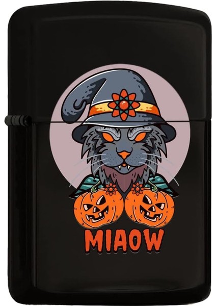 Gift Happy Halloween Tasarımlı Renkli Baskılı Siyah Benzinli Metal Çakmak