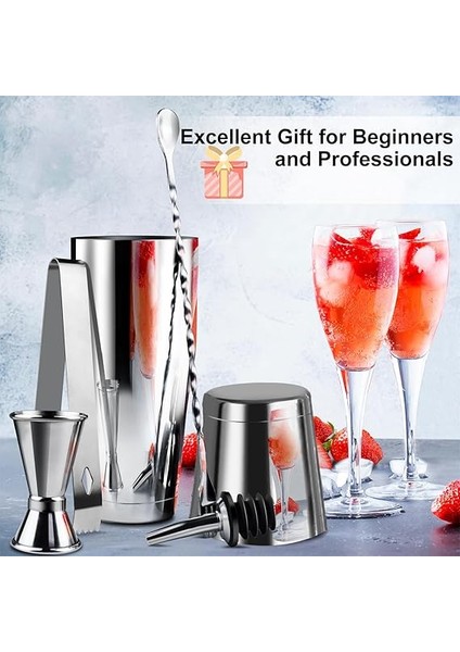 Boston Kokteyl Çalkalayıcı Seti|8 Parça Kokteyl Yapma Seti Paslanmaz Çelik 700/600 Mlshakers|barmen Kiti Bar Alet Seti Süzgeçli, Dökücü, Çamurluk, Çift Jigger, Evde Karıştırma Kaşığı ve Barda Hediye indirimleri
