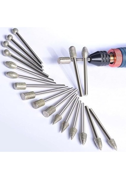 Oyma Seti Elmas Çapak Uçları, 20PCS Parlatma Kitleri Döner Aletler Aksesuarları 1/8 'şaftlı Oyma, Gravür, Taşlama, Taş, Kaya, Mücevher, Cam, Seramik Parlatma Için