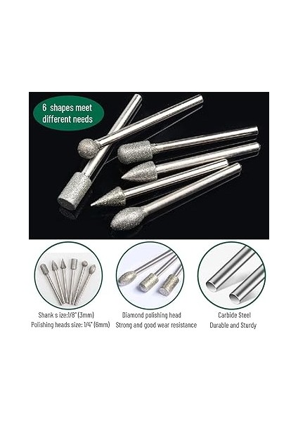 Oyma Seti Elmas Çapak Uçları, 20PCS Parlatma Kitleri Döner Aletler Aksesuarları 1/8 'şaftlı Oyma, Gravür, Taşlama, Taş, Kaya, Mücevher, Cam, Seramik Parlatma Için fiyatları