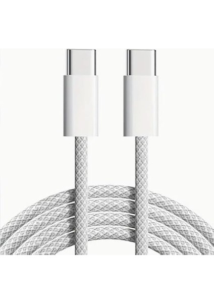 60W Iki Ucu Type-C Örgü Kablo, 1 Metre, Hızlı Şarj ve Veri Aktarımı, Dayanıklı ve Uzun Ömürlü Tasarım, Laptop ve Telefon Uyumlu, Beyaz