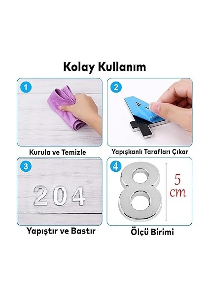 Kapı Numarası Küçük Boy 50 mm 5 cm Numara 8 Rakam Sekiz Sayı Krom Renk Numaralar 1 Adet fiyatları