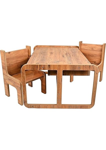 Iki Kişilik Çekmeceli Ahşap Çocuk Oyun &amp; Aktivite Masa ve Sandalye Takımı - 18MM Ceviz Renk Mdf modelleri