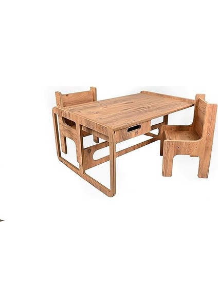Iki Kişilik Çekmeceli Ahşap Çocuk Oyun &amp; Aktivite Masa ve Sandalye Takımı - 18MM Ceviz Renk Mdf indirimleri