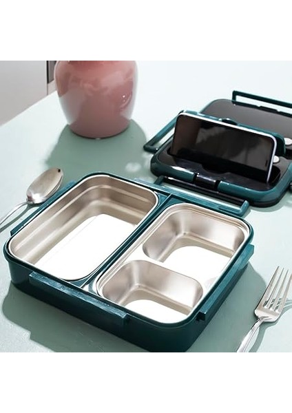 1392 Çelik Isı Yalıtımlı 3 Bölmeli Yemek Termosu Beslenme Kutusu Lunchbox Sefer Tası - Yeşil modelleri