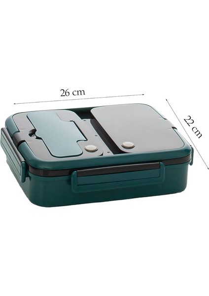 1392 Çelik Isı Yalıtımlı 3 Bölmeli Yemek Termosu Beslenme Kutusu Lunchbox Sefer Tası - Yeşil fırsatları