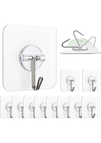 10 Adet Şeffaf Duvar Askısı Iz Bırakmayan Güçlü Yapışkanlı Kapı Arkası Banyo Mutfak Düzenleyici Metal Kanca Askılık