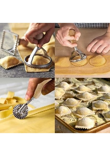 Ravioli 5'li Set, Hamur Tekerleği, Mantı Kesici, Hamur Torbası Şekillendirici, Kare Yuvarlak Kalp Şeklinde Ravioli Şekillendirici, Makarna Presi fırsatları