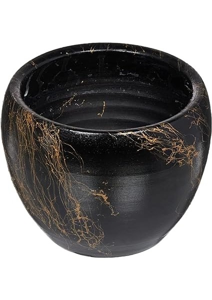 Siyah Üzeri Gold Mermer Efektli Toprak Saksı, Ikili Set, 3 Ayaklı/ayaksız 16 cm fiyatları
