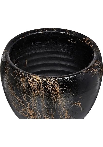 Siyah Üzeri Gold Mermer Efektli Toprak Saksı, Ikili Set, 3 Ayaklı/ayaksız 16 cm modelleri