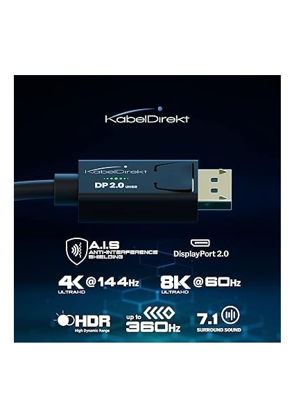 – 8k Displayport 2.0 Kablosu – 3m – Dizüstü/oyun Bilgisayarı, Gr. Kartı, Ekran/proj. Dp Mon. Kablosu – Dp'den Dp'ye – 144Hz'de 4K/60Hz'de 8k, 240Hz'e Kadar, Freesync/g-Sync, Siyah fiyatları