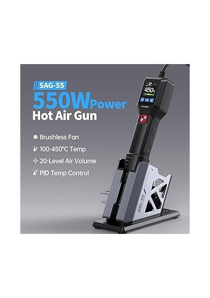 Hot Air Gun 550W With Stand Bga Rework LCD Digital Hair Dryer Soldering Heat Gun For Welding Repair Tools (Sag-55 Standard) fiyatları