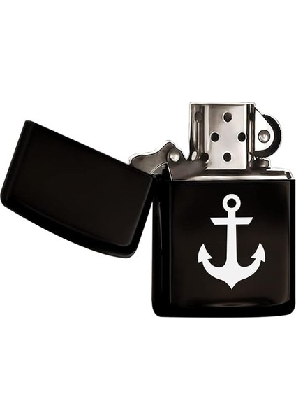 Gift Çapa Tasarımlı Siyah Benzinli Metal Çakmak