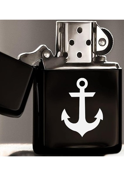 Gift Çapa Tasarımlı Siyah Benzinli Metal Çakmak modelleri