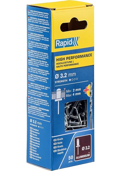 Kör Perçin Universal Alüminyum, 50 Adet Matkap Ucu Dahil, 3,2 x 8 Mm, 5000383 fiyatları