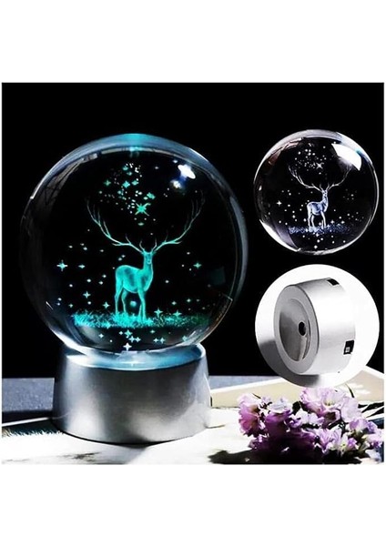Kristal Cam Küre Renk Değiştiren LED Işıklı Gece Lambası Dekoratif Hediyelik (Geyik) fiyatları