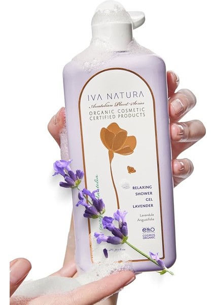 Natura Organik Dinlendirici Duş Jeli Lavanta Özlü, Rahatlatıcı ve Arındırıcı, Parabensiz ve Glutensiz, 350 ml