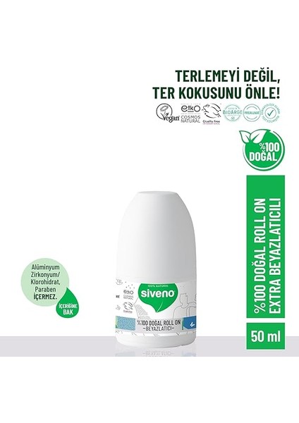 %100 Doğal Roll On Beyazlatıcı Etkili Deodorant Ter Kokusu Önleyici Bitkisel Lekesiz Vegan 50 ml fiyatları