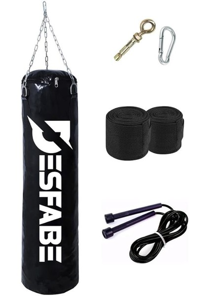 Boxing Star 70X25 cm Zincirli Boks Kum Torbası Siyah+Askı Aparatı+El Bandajı+Atlama Ipi