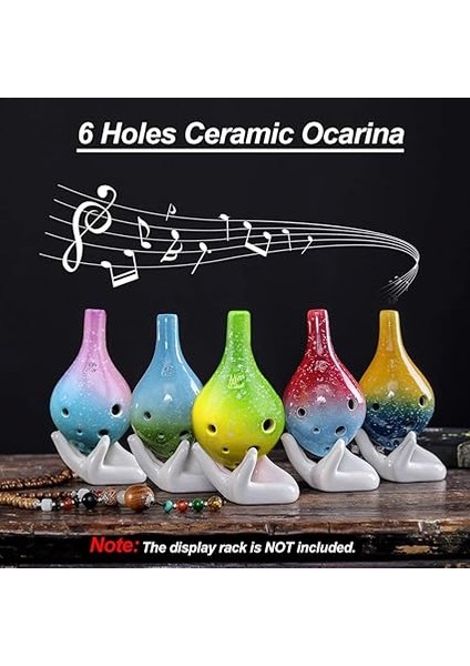 6 Delik Seramik Ocarina Alto C Basit Yıldızlı Stil Müzik Aleti Kordon ile Müzik Aşığı ve Öğrenci Için Müzik Puanı modelleri