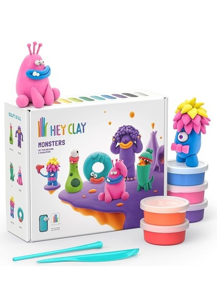 Clay Canavarlar - Çocuklar Için Hava ile Kuruyan Kil Seti - 15 Kutu Şekillendirme Aletleri ile Eğlenceli Uygulama Talimatları
