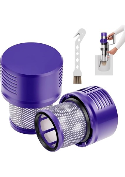 2 Adet Dyson V10 Filtre, Dyson Filtresi, Dyson Aksesuarı, Cyclone Serisi Için Yedek Filtre, Absolute, V10 Animal, Motor Başlığı, Total Clean, Temizleme Fırçası ile