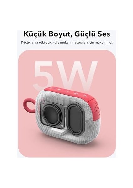 By Anker, Select 4 Go, 20 Saat Ultra Oynatma Süresi, 5W Güçlü Ses, IP67 Tam Koruma ve Yüzerlik, Hafiflik ve Kayış Tasarım, Taşıması Kolay, Kablosuz Stereo Eşleştirme (Tws), Kırmızı Beyaz modelleri