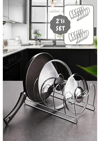 2'li Tava ve Tencere Kapağı Düzenleyici Mutfak Dolap ve Çekmece Organizeri 5 Bölmeli Mat Metal fiyatları